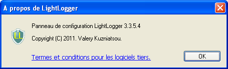 LightLogger Keylogger Dialogue à propos de