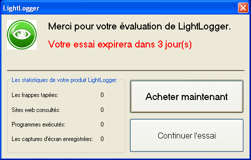 LightLogger Keylogger Dialogue statistique