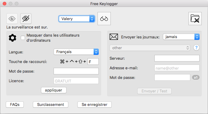 Keylogger Gratuit pour Mac Interface Utilisateur