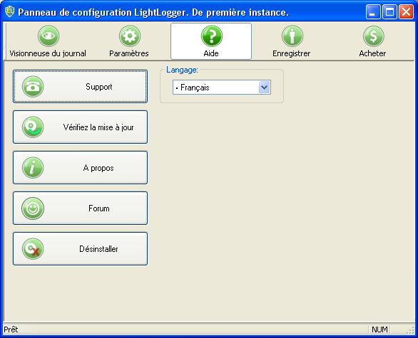 LightLogger Keylogger onglet Aide