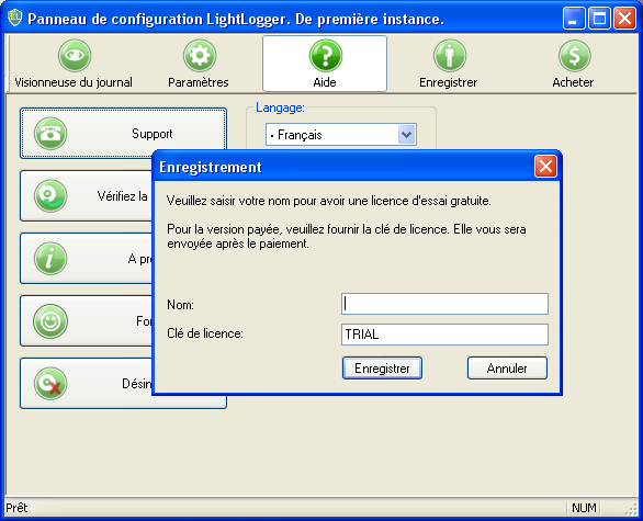 LightLogger Fenêtre d'Enregistrement Keylogger